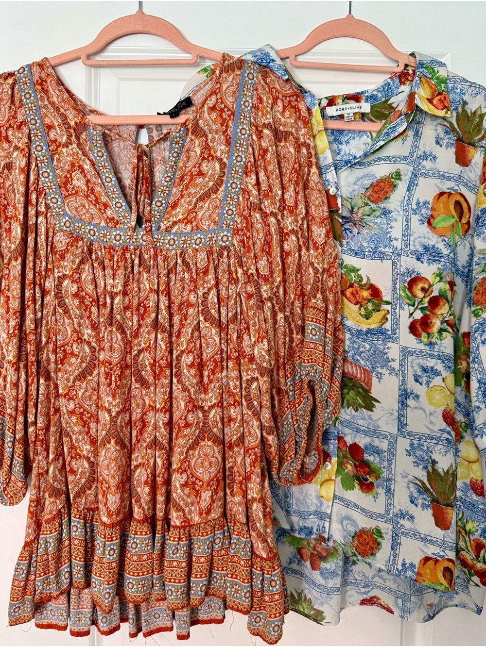 Rachel Zoe Orange Paisley & Rose & Olive Bold Print Tunic Bundle